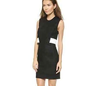 Helmut Lang Flex Suiting White Leather Trim Cut Out Waist Dress